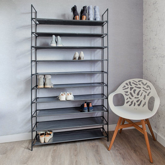 LG Life's Green - Schoenrek - D27,5 x B99 x H180 cm – Verplaatsbare schoenenkast - Stoffen multifunctionele kast – 10 niveaus – 50 paar schoenen – Stevig stalen frame met stevige stoffen planken – Ruimtebesparend – Zwart