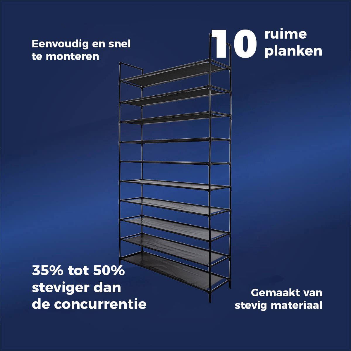 LG Life's Green - Schoenrek - D27,5 x B99 x H180 cm – Verplaatsbare schoenenkast - Stoffen multifunctionele kast – 10 niveaus – 50 paar schoenen – Stevig stalen frame met stevige stoffen planken – Ruimtebesparend – Zwart