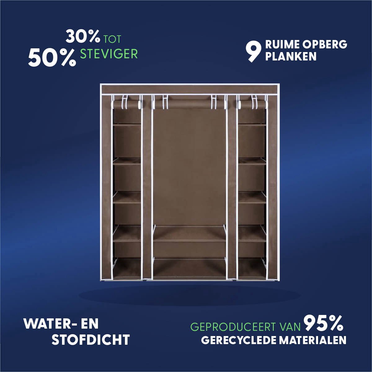 LG Life’s Green Vouwbare Kledingkast – 143x44x169CM – Kledingrek met 12 Legplanken en Ophangroede – Stoffen Kledingkast – 225KG Draagvermogen – Bruin