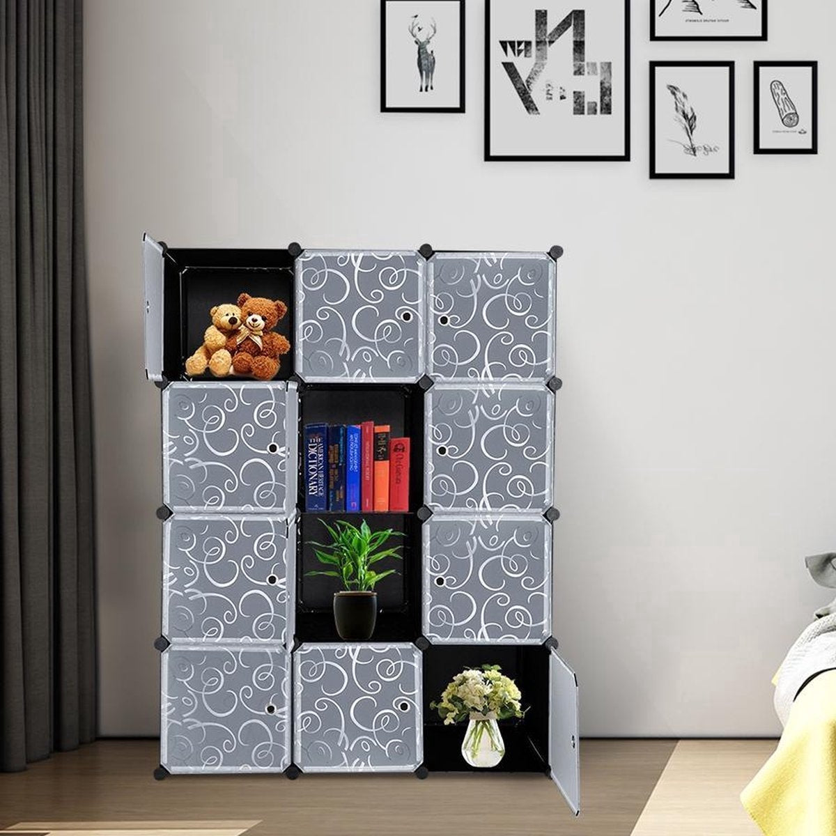 LG Life's Green Modular Storage Cabinet – 110x46.5x145CM – Cabinet with 12 Storage Compartments and 2 Hanging Rods – Plastic Wardrobe – Compartment Cabinet – Black
