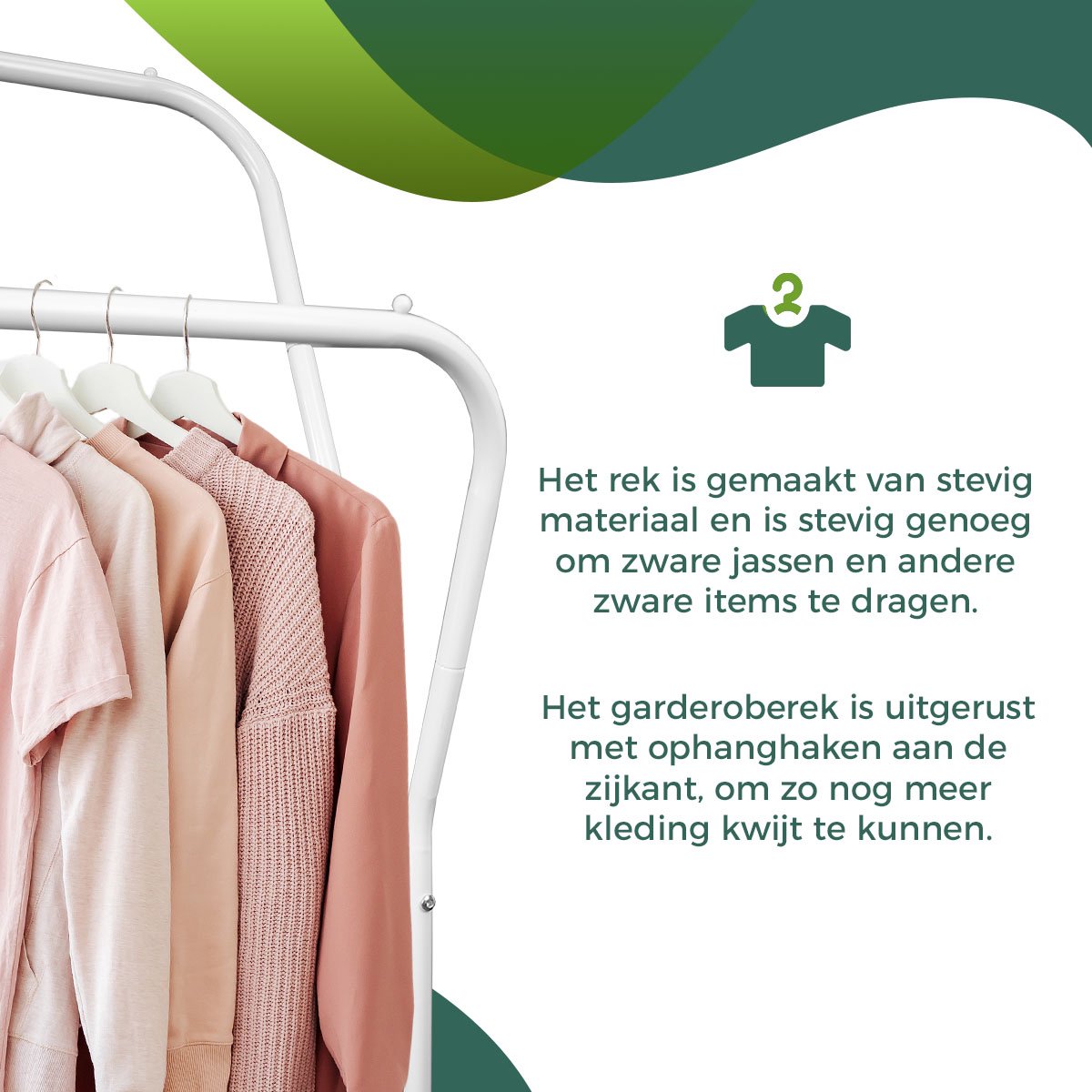 LG Life’s Green XL Kledingrek - Dressboy – Wit – Metaal – Garderoberek met ophanghaken – H146xB110xD35 cm
