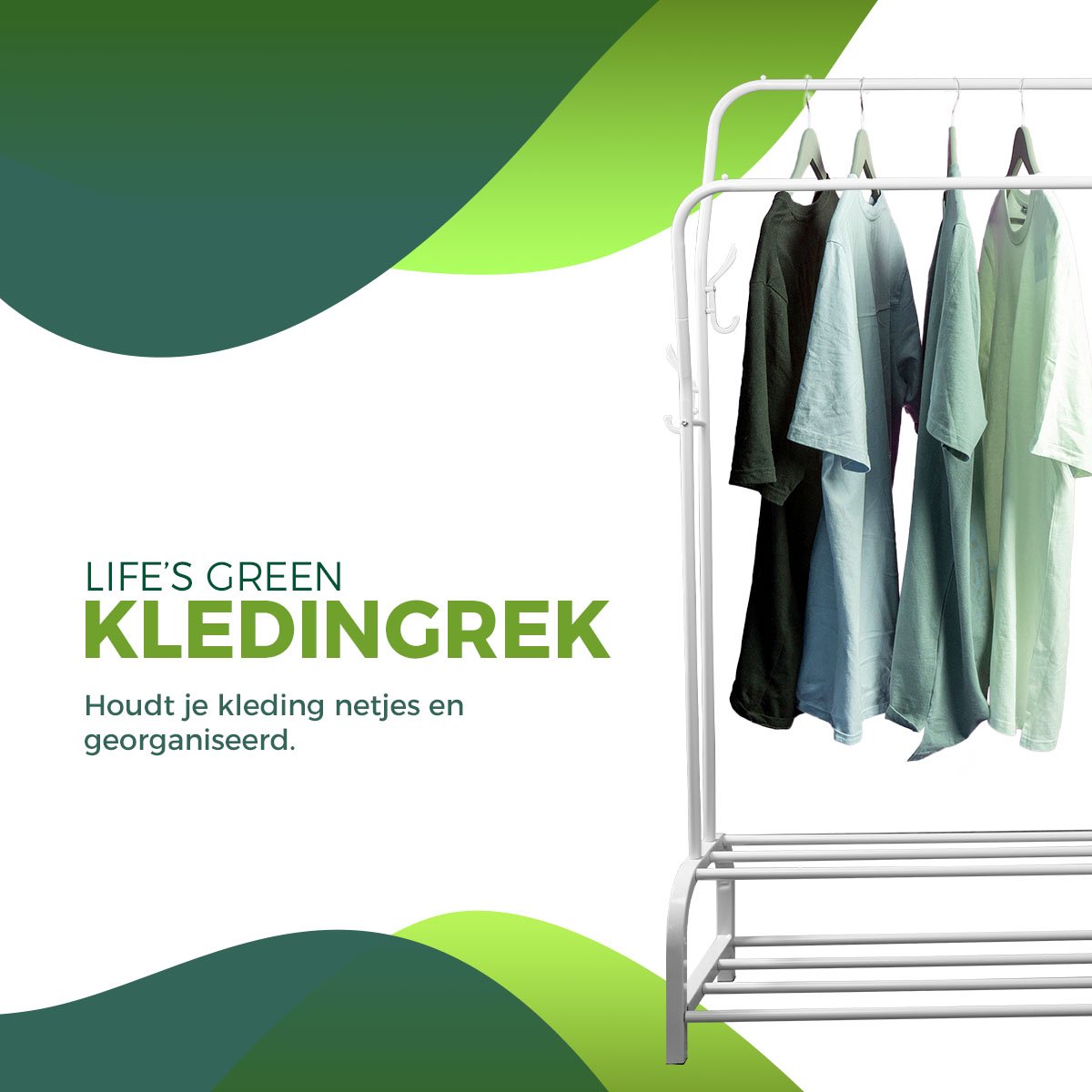 LG Life’s Green XL Kledingrek - Dressboy – Wit – Metaal – Garderoberek met ophanghaken – H146xB110xD35 cm