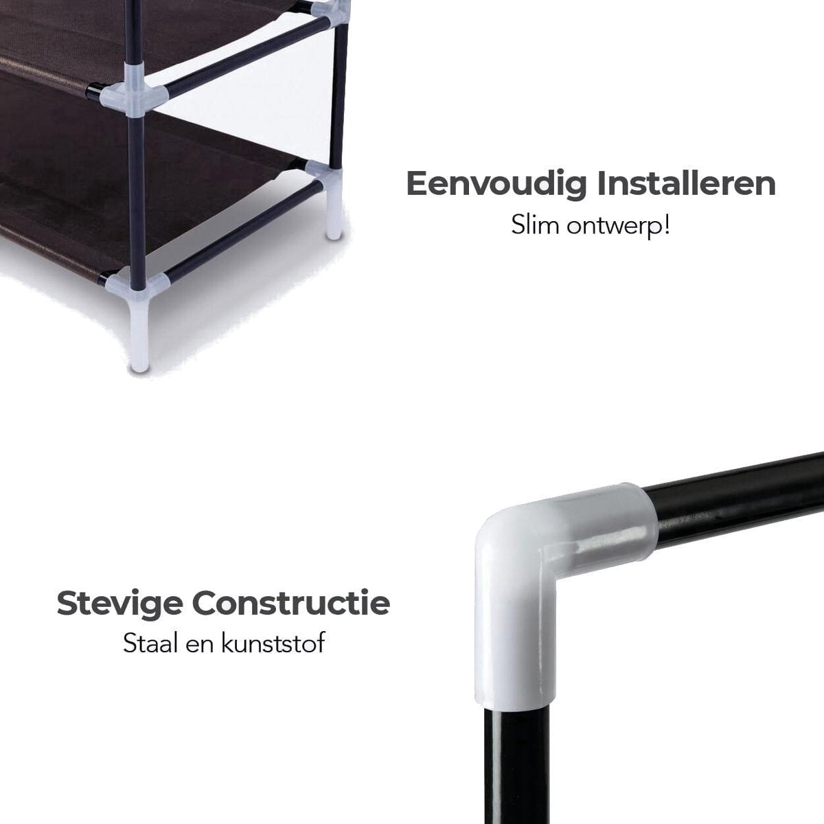 LG Life's Green Opvouwbare Schoenenkast - Schoenenopslag met 10 legplanken - Opbergkast - Stoffen Kledingkast - 80KG Draagvermogen - Zwart - 100 x 28 x 164 cm