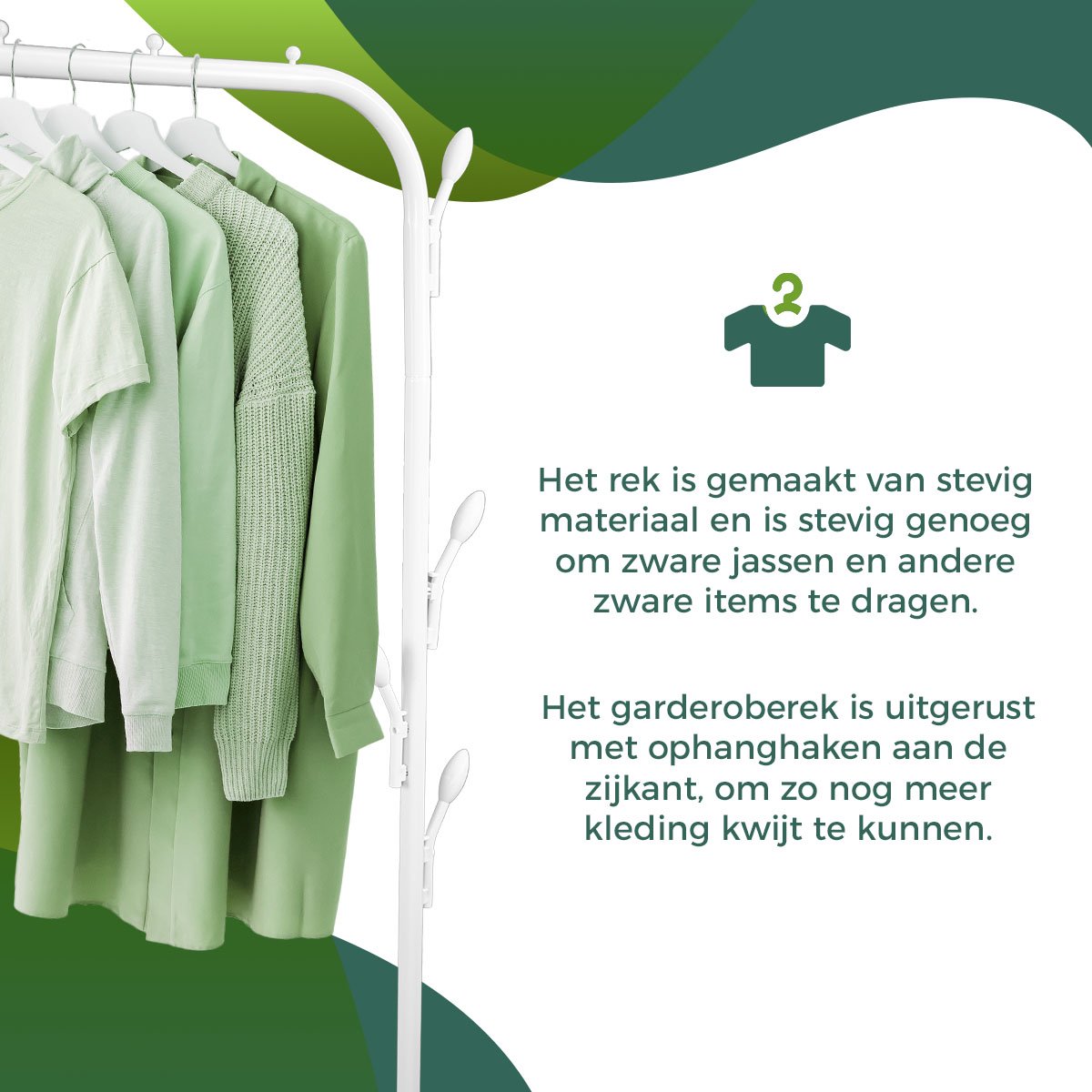 LG Life’s Green Kledingrek - Dressboy – Wit – Metaal – Garderoberek met ophanghaken – H144xB110xD40 cm