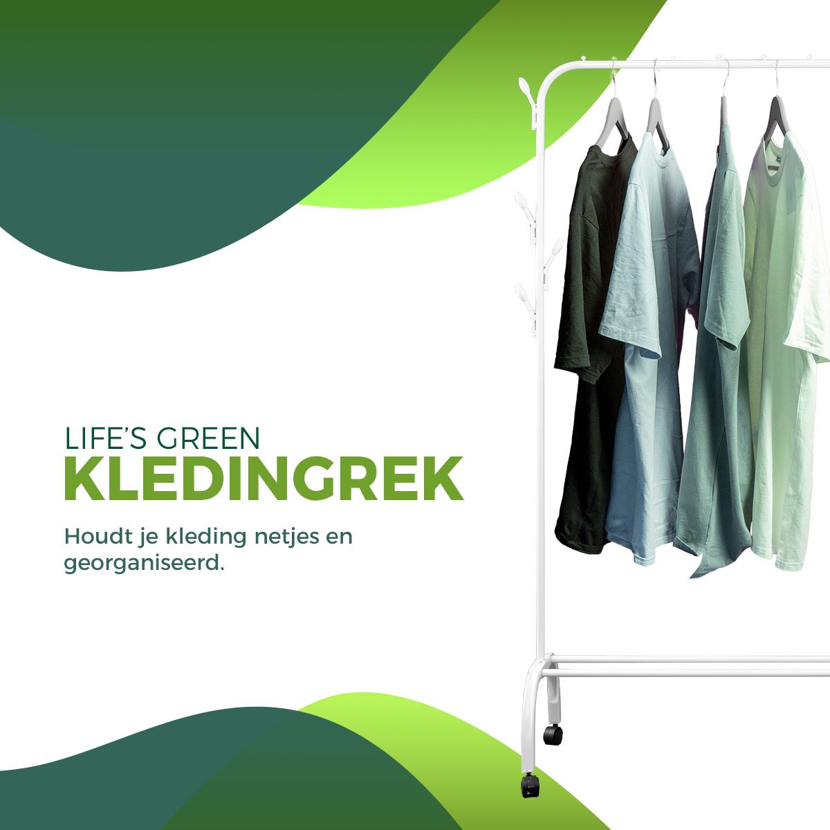 LG Life’s Green Kledingrek - Dressboy – Wit – Metaal – Garderoberek met ophanghaken – H144xB110xD40 cm