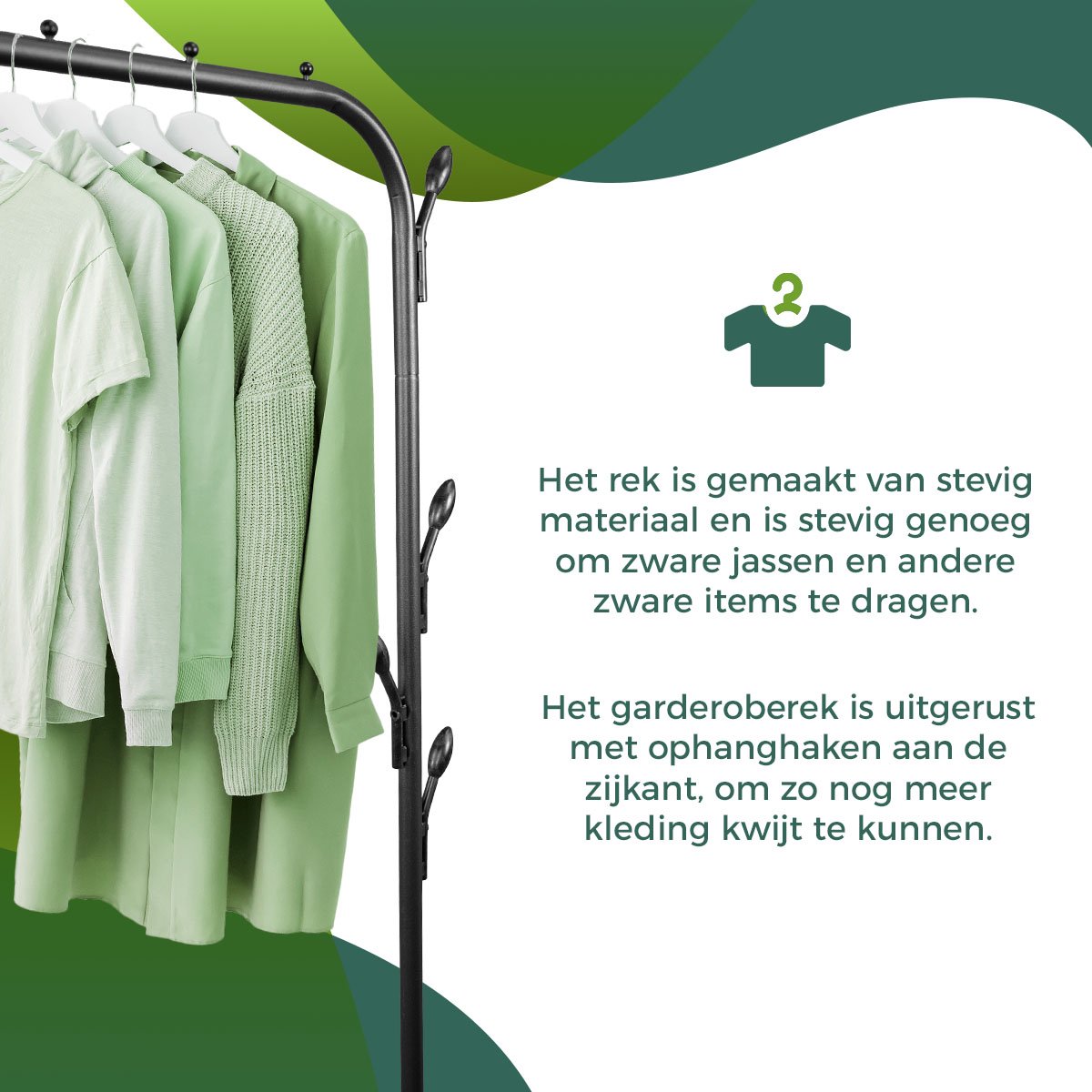 LG Life’s Green Kledingrek - Dressboy – Zwart – Metaal – Garderoberek met ophanghaken – H144xB110xD40 cm