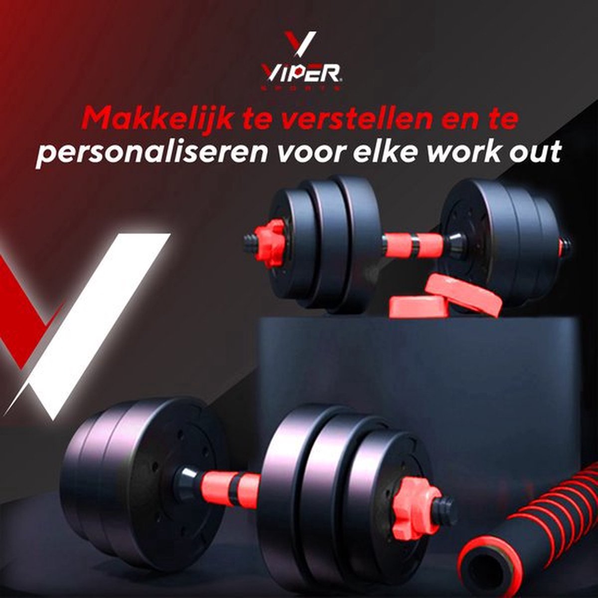 Viper Sports Adjustable Dumbbell Set up to 20kg – Dumbbell Set 2x10kg – 2-in-1 Weights – Home Gym - Strength Training – Red