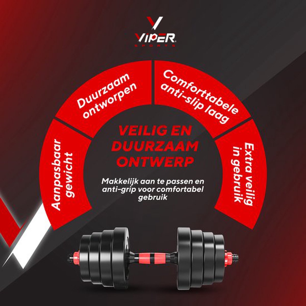 Viper Sports Verstelbare Dumbbell set tot 30kg - Halterset 2x15kg – 2-in-1 Gewichten – Home Gym - Krachttraining – Dumbbells - Rood