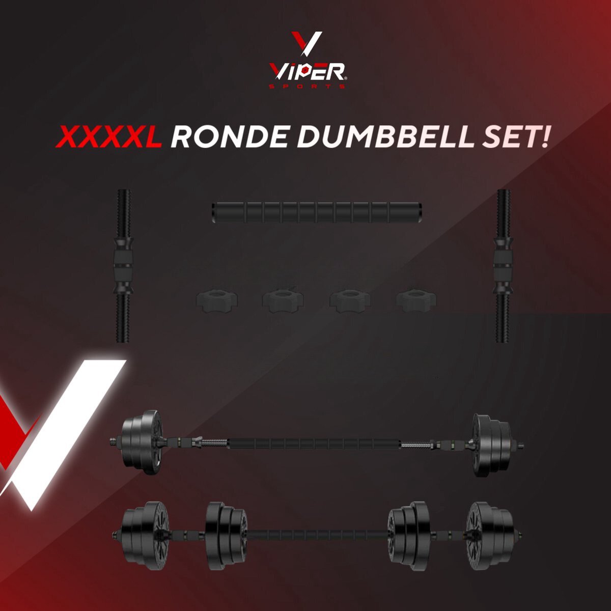 Viper Sports Adjustable Dumbbell Set up to 30 kg - Dumbbell Set - Professional 2-in-1 Dumbbell Weight Set - User-Friendly Fitness Bar - Dumbbell - Black
