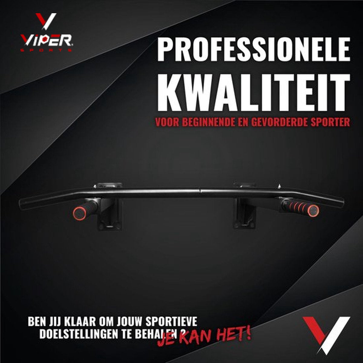 Viper Sports Pull up Bar - L92xB50xH8 cm – Optrekstang – Ruimtebesparend Pull Up Station - Antislip - Eenvoudige Bevestiging - Thuis sporten – Zwart/Rood