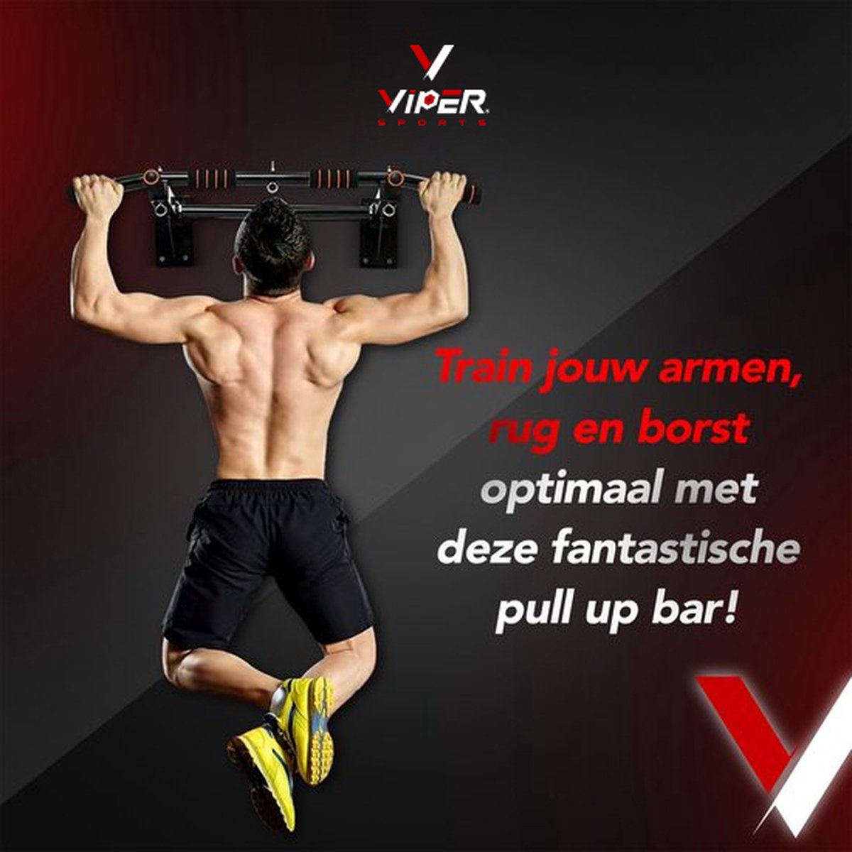 Viper Sports Pull up Bar - L92xB50xH8 cm – Optrekstang – Ruimtebesparend Pull Up Station - Antislip - Eenvoudige Bevestiging - Thuis sporten – Zwart/Rood