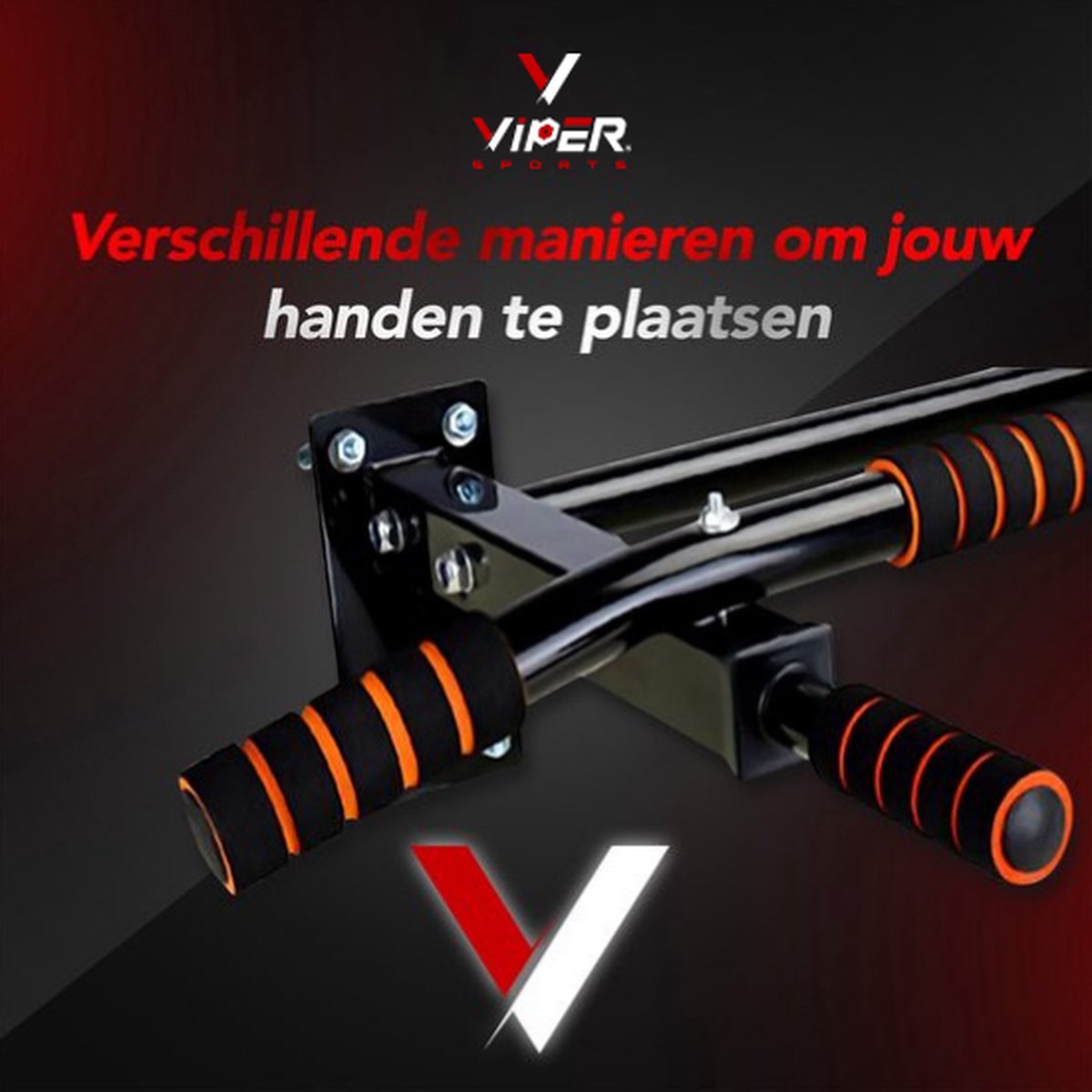 Viper Sports Pull up Bar - L92xB50xH8 cm – Optrekstang – Ruimtebesparend Pull Up Station - Antislip - Eenvoudige Bevestiging - Thuis sporten – Zwart/Rood