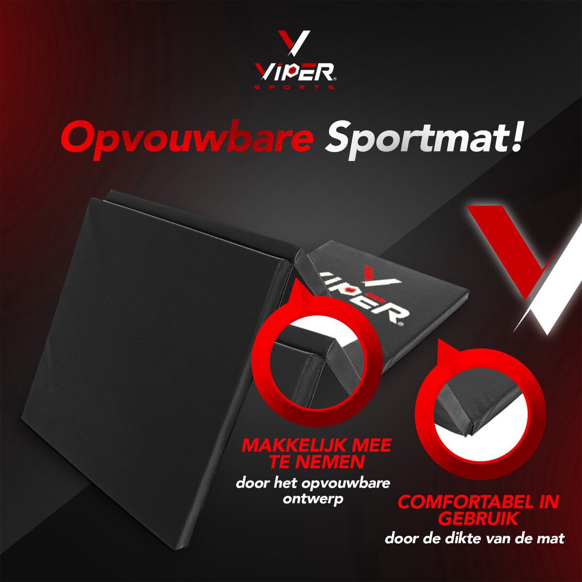 Viper Sports Fitnessmat – Opvouwbare Turnmat – Yoga – Yogamat – Extra dikke sportmat – Gymnastiekmat – 180 x 60 x 5cm – Zwart