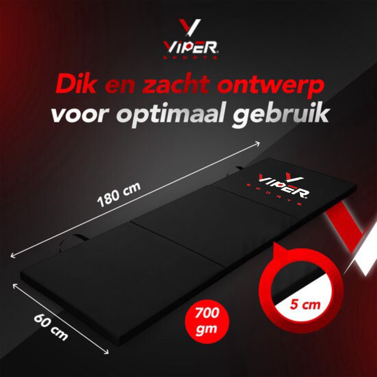 Viper Sports Fitnessmat – Opvouwbare Turnmat – Yoga – Yogamat – Extra dikke sportmat – Gymnastiekmat – 180 x 60 x 5cm – Zwart