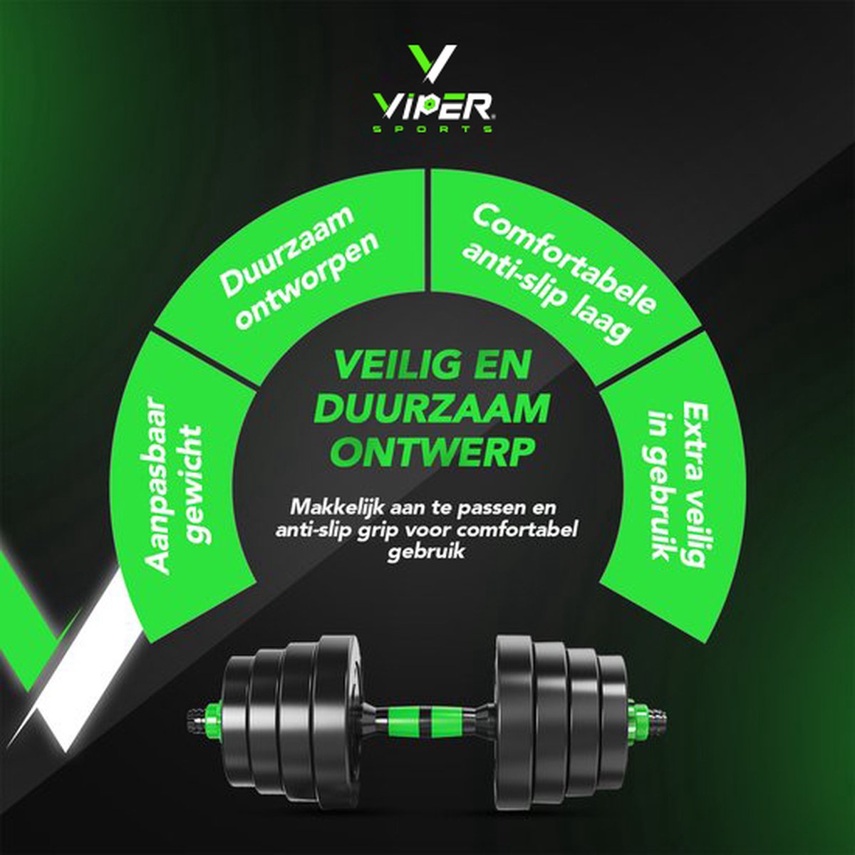 Viper Sports Adjustable Dumbbell Set up to 40kg - Dumbbell Set - 2-in-1 Weights - User-friendly Fitness Bar - Home Gym - Strength Training - Dumbbells - Green