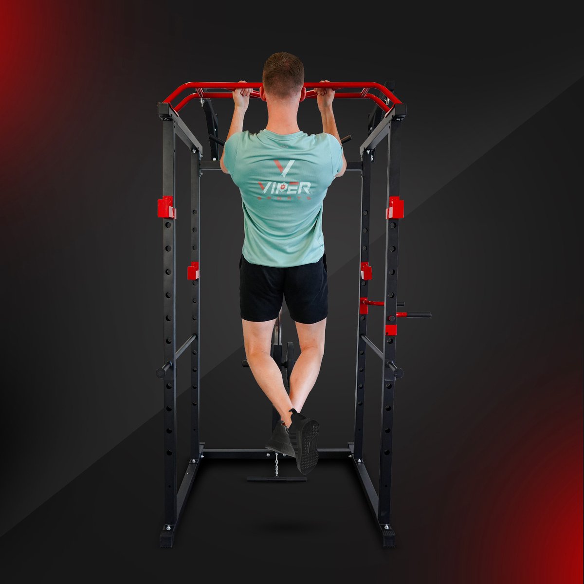 Viper Sports Extreme Power Station - Multifunctional Training Rack - W110.5xL125.5xH206 cm - Power Tower - Strength Training Equipment - Non-slip Handles - Squat Rack - Black/Red