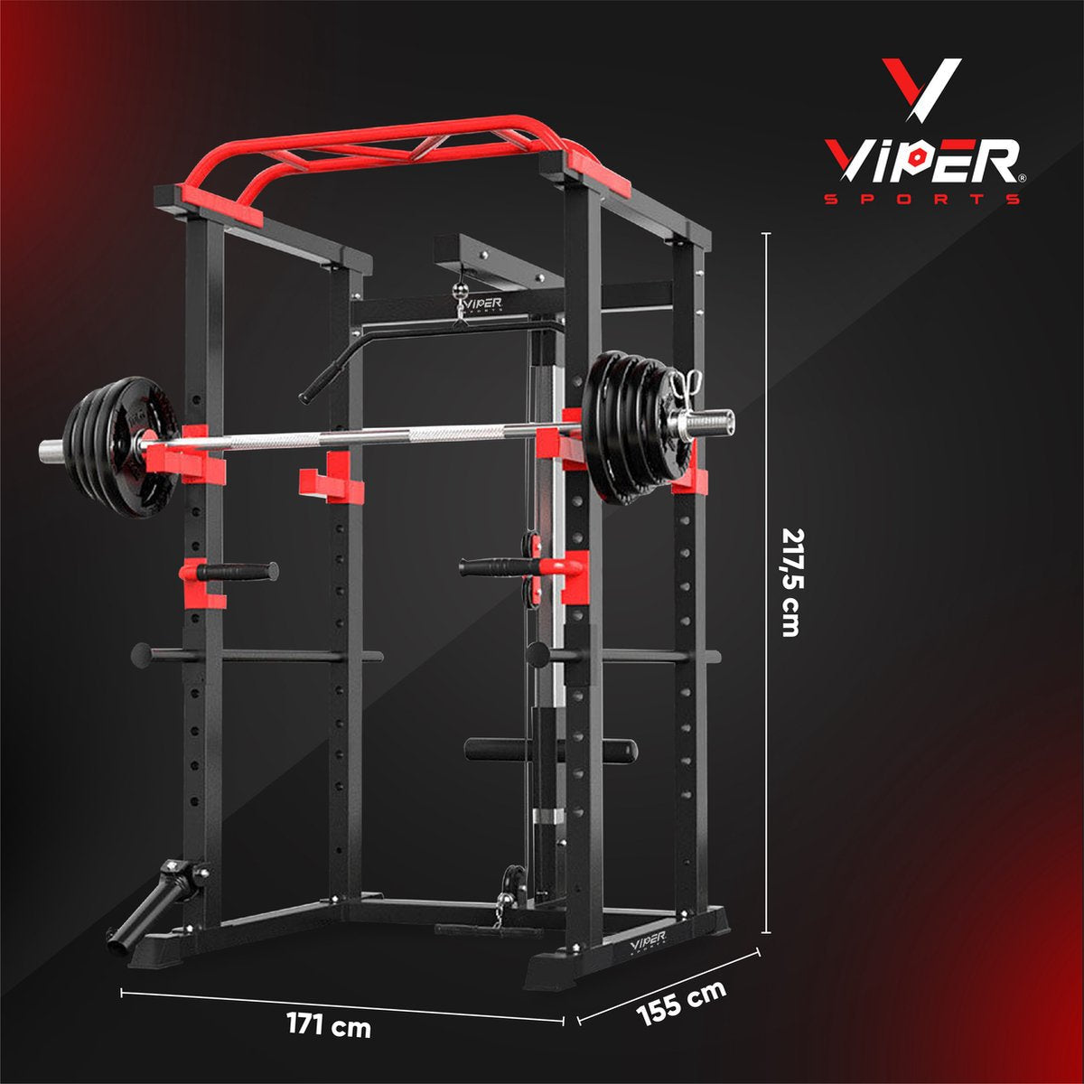 Viper Sports Extreme Power Station - Multifunctional Training Rack - W110.5xL125.5xH206 cm - Power Tower - Strength Training Equipment - Non-slip Handles - Squat Rack - Black/Red