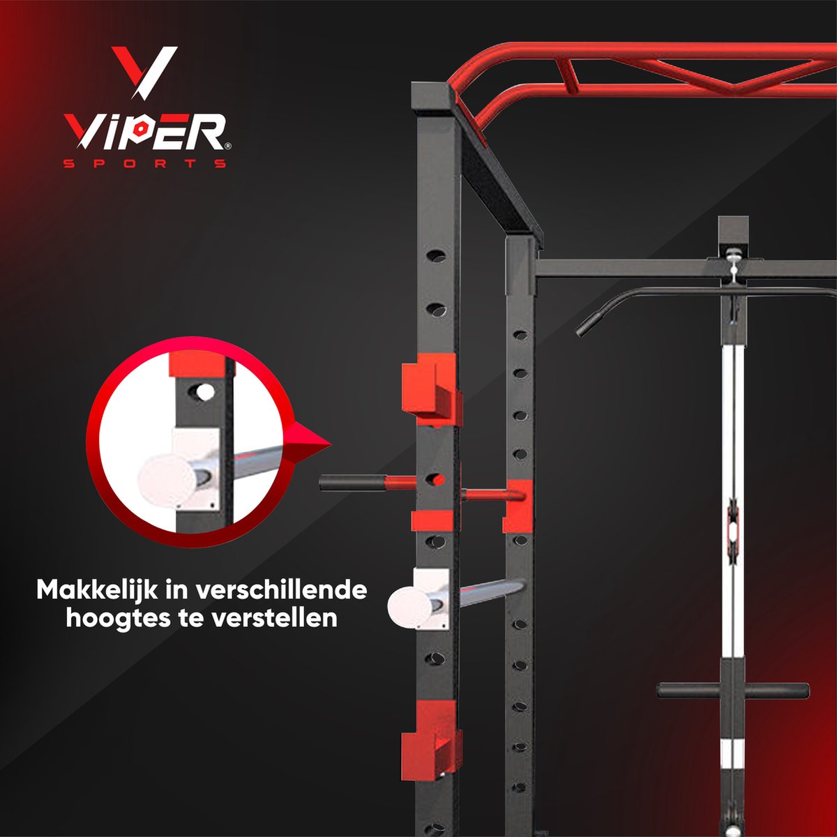 Viper Sports Extreme Power Station - Multifunctional Training Rack - W110.5xL125.5xH206 cm - Power Tower - Strength Training Equipment - Non-slip Handles - Squat Rack - Black/Red