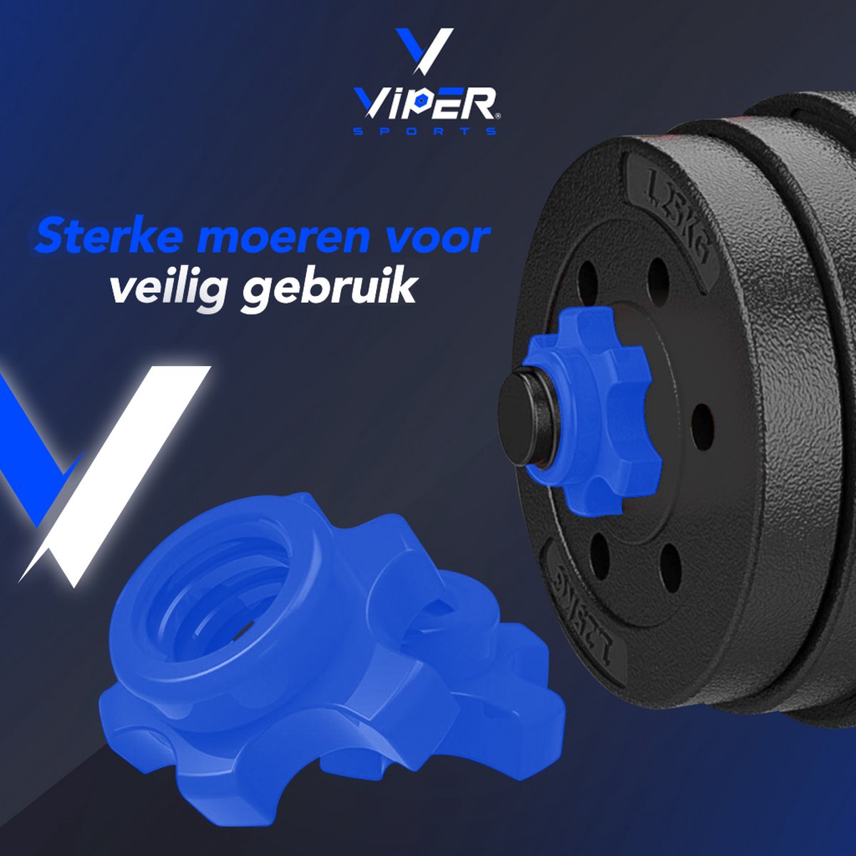 Viper Sports verstelbare dumbbell set tot 40 kg – Halterset – Professionele 2-in-1 Halterset met gewichten – Krachttraining – Gebruiksvriendelijke Fitness Halterstang – Dumbbell - Blauw