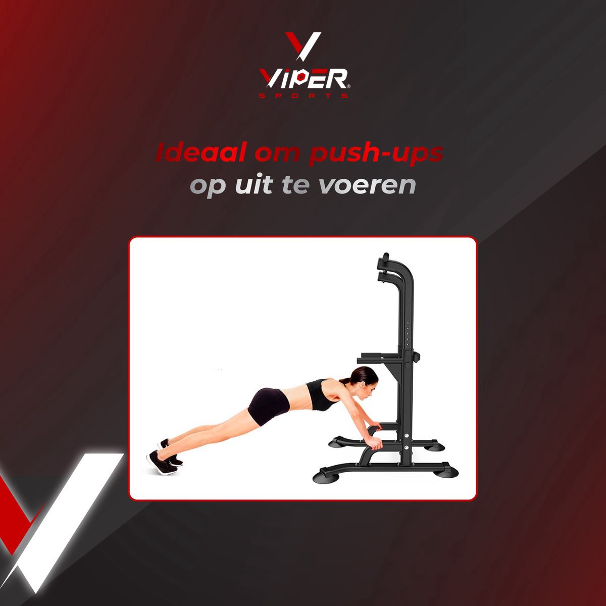 Viper Sports Krachtstation – Multifunctioneel trainingsrek – Power tower met optrekstang – Fitness apparaat voor thuis – Krachttraining – Antislip handvatten – Sportapparatuur – In hoogte verstelbaar – B75xL82xH165-210 cm – Zwart
