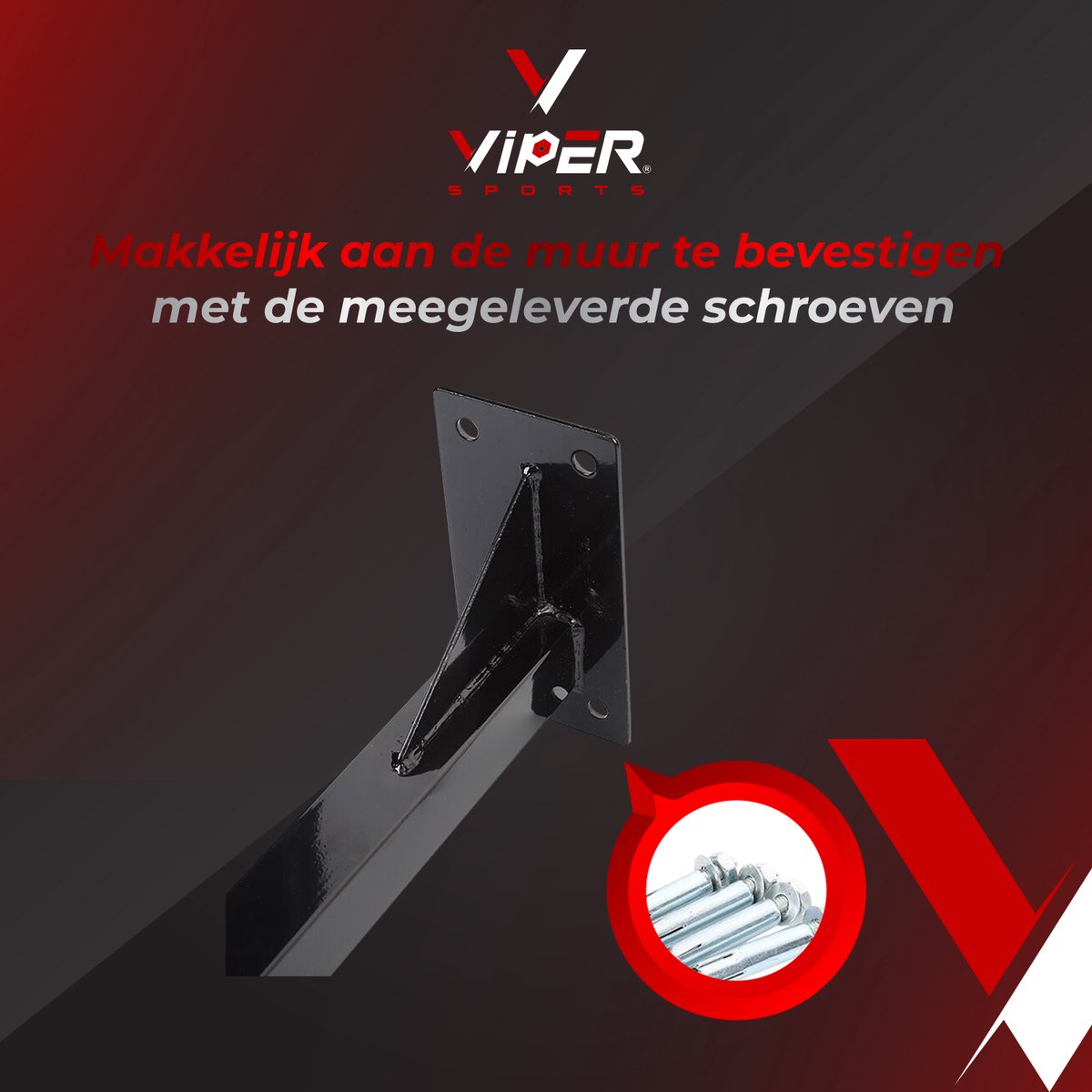 Viper Sports Optrekstang – Optrekstang met ring – Met bevestigingsring voor bokszak - Antislip - L94xB51xH18 cm – Zwart/Rood