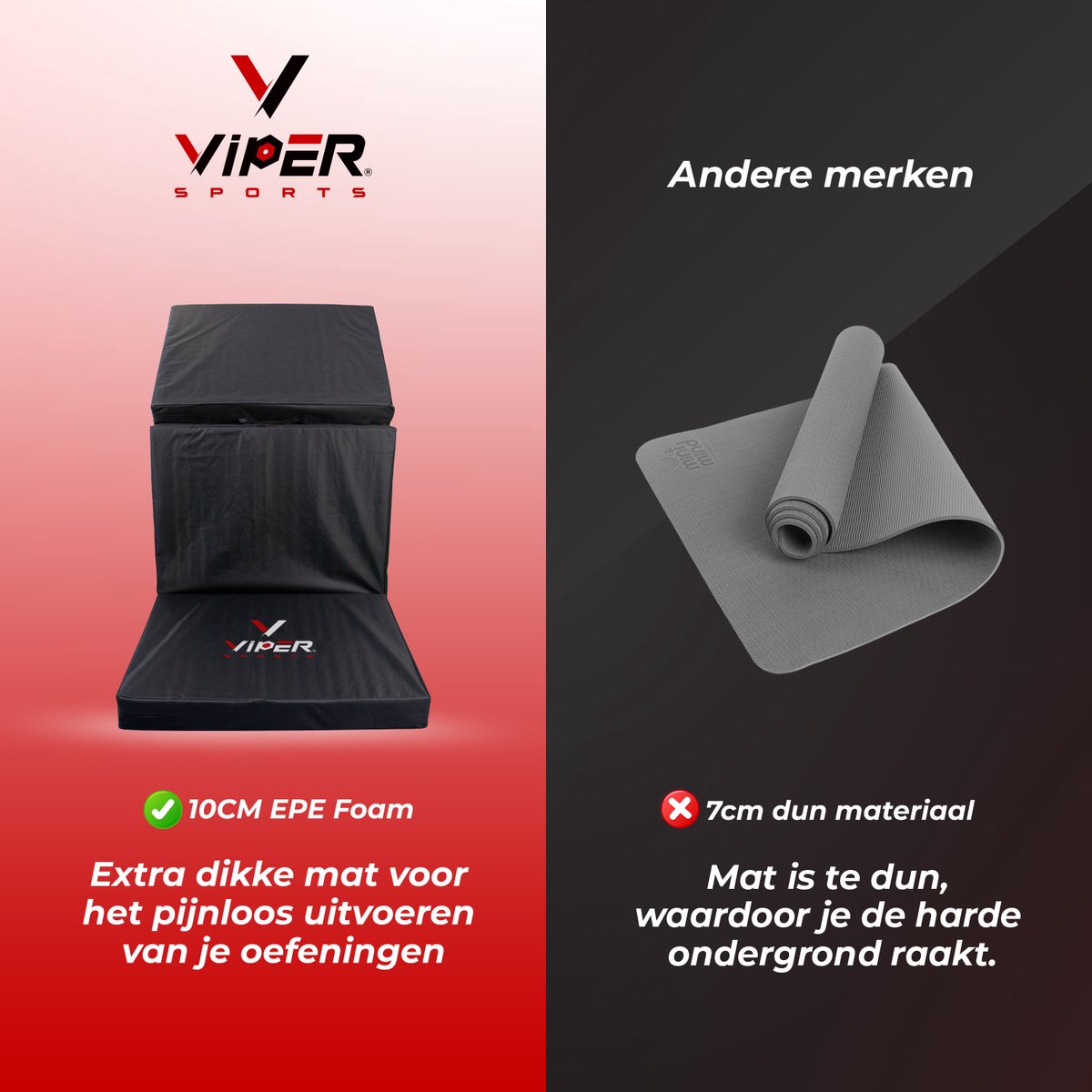 Viper Sports SleepFlex – L195xB85xH10 cm – Professionele opvouwbare turnmat – Yoga – Yogamat – Extra dikke sportmat – Gymnastiekmat – Zwart