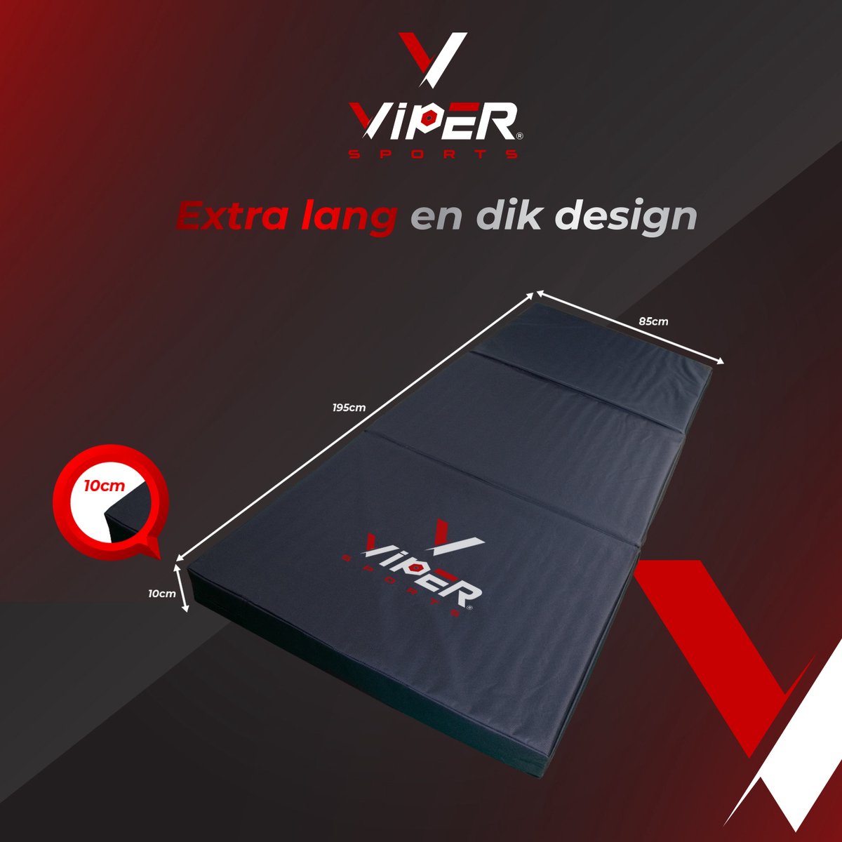 Viper Sports SleepFlex – L195xB85xH10 cm – Professionele opvouwbare turnmat – Yoga – Yogamat – Extra dikke sportmat – Gymnastiekmat – Zwart