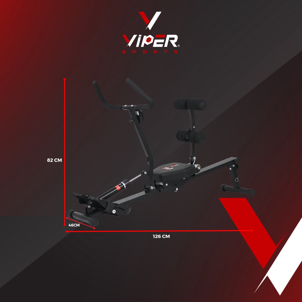 Viper Sports Valkyrie – Roeitrainer – Roeimachine – Hydraulische weerstand – 126 x 46 x 82 cm - Zwart