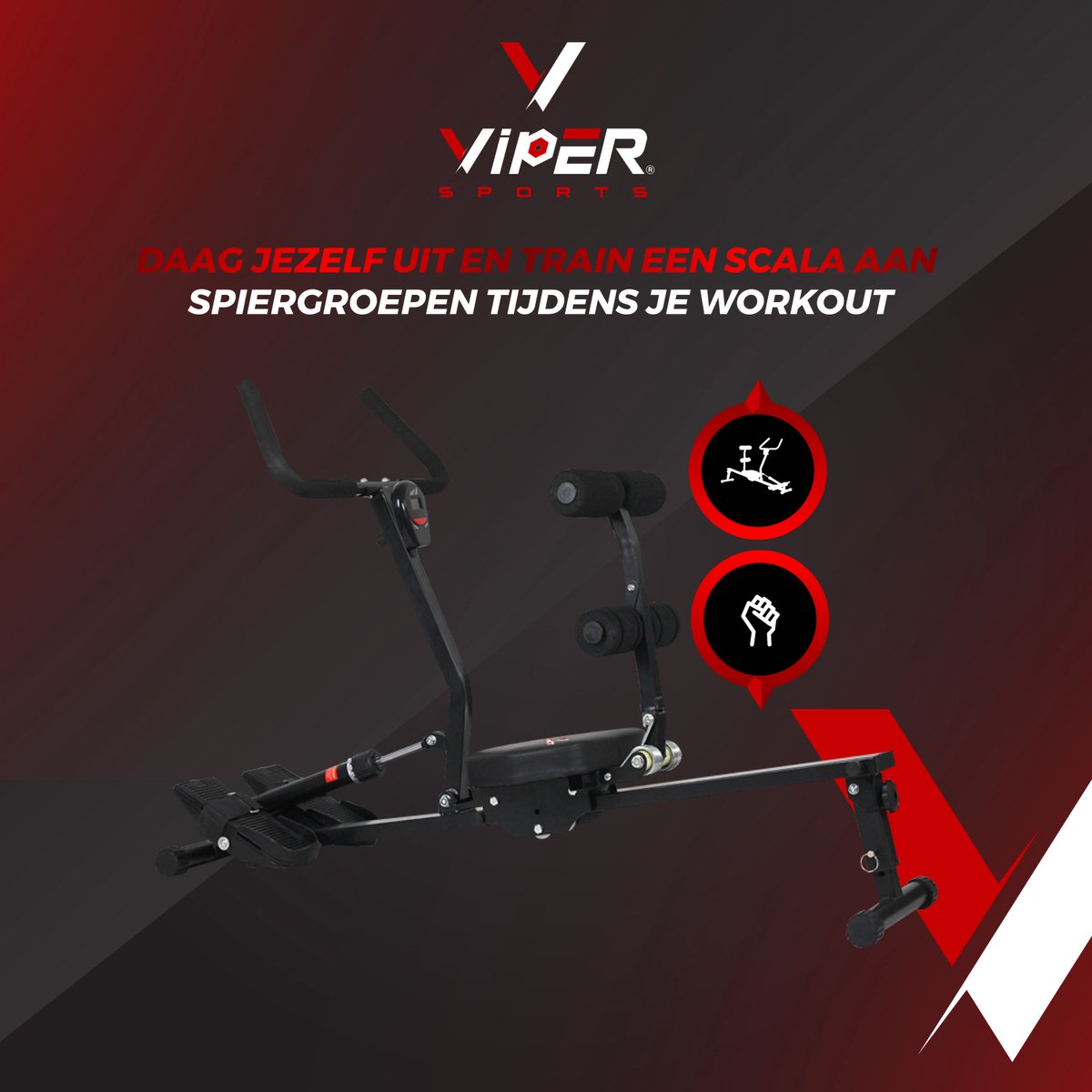 Viper Sports Valkyrie – Roeitrainer – Roeimachine – Hydraulische weerstand – 126 x 46 x 82 cm - Zwart
