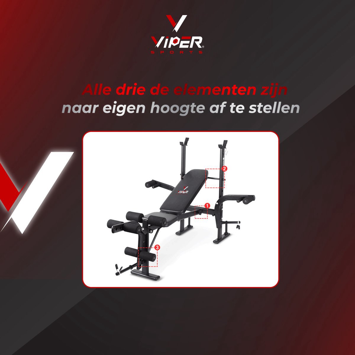 Viper Sports halterbank – Fitnessbank – Verstelbare rugleuning – Uiterst geschikt voor gewichten – Incl. Beenhouder – Zachte handgrepen – PU kussens – Triangel structuur – Inklapbaar - Zwart - 182x116x112cm