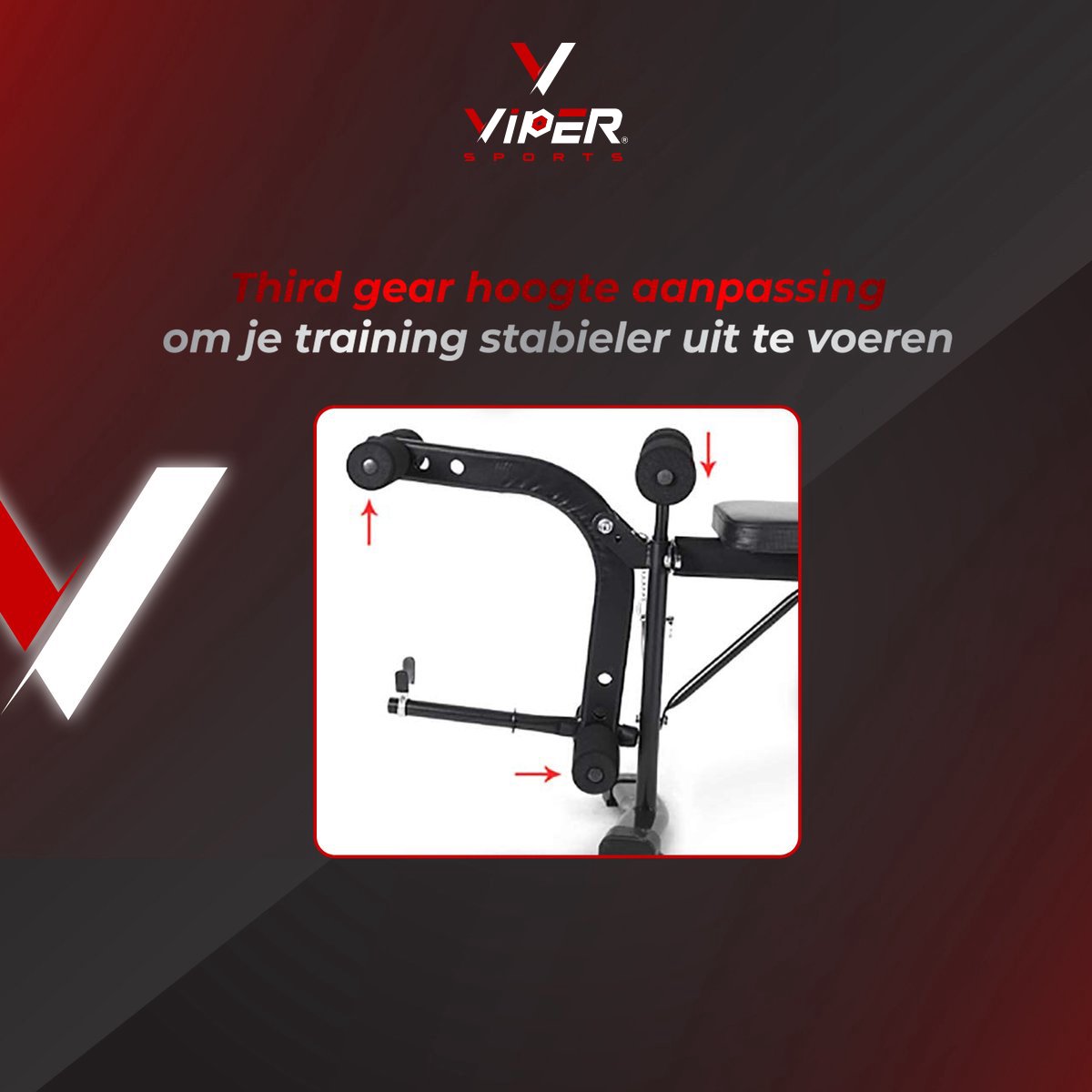 Viper Sports halterbank – Fitnessbank – Verstelbare rugleuning – Uiterst geschikt voor gewichten – Incl. Beenhouder – Zachte handgrepen – PU kussens – Triangel structuur – Inklapbaar - Zwart - 182x116x112cm