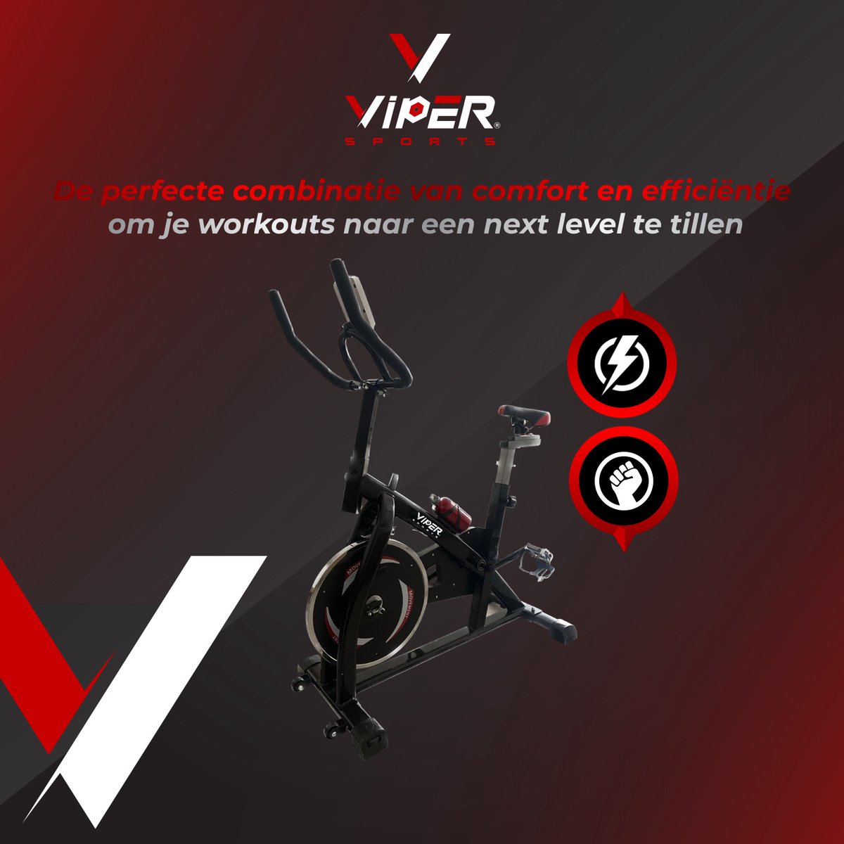 Viper Sports ZeusBike – Spinning – 98 x 49 x 105 cm – Hometrainer – Met computer – Inclusief bidon – Zwart/Rood