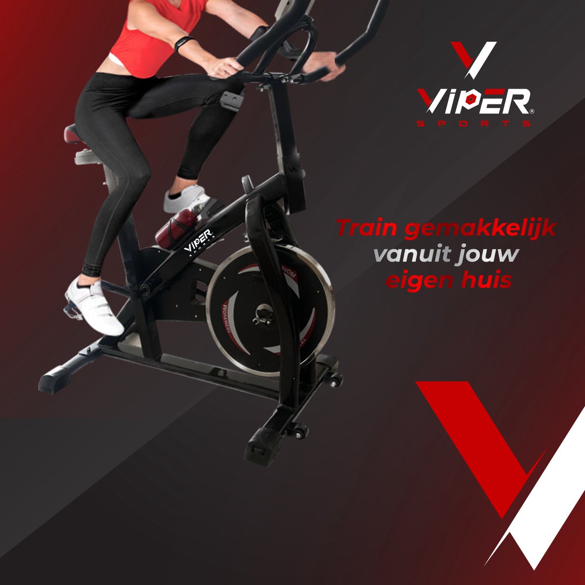 Viper Sports ZeusBike – Spinning – 98 x 49 x 105 cm – Hometrainer – Met computer – Inclusief bidon – Zwart/Rood