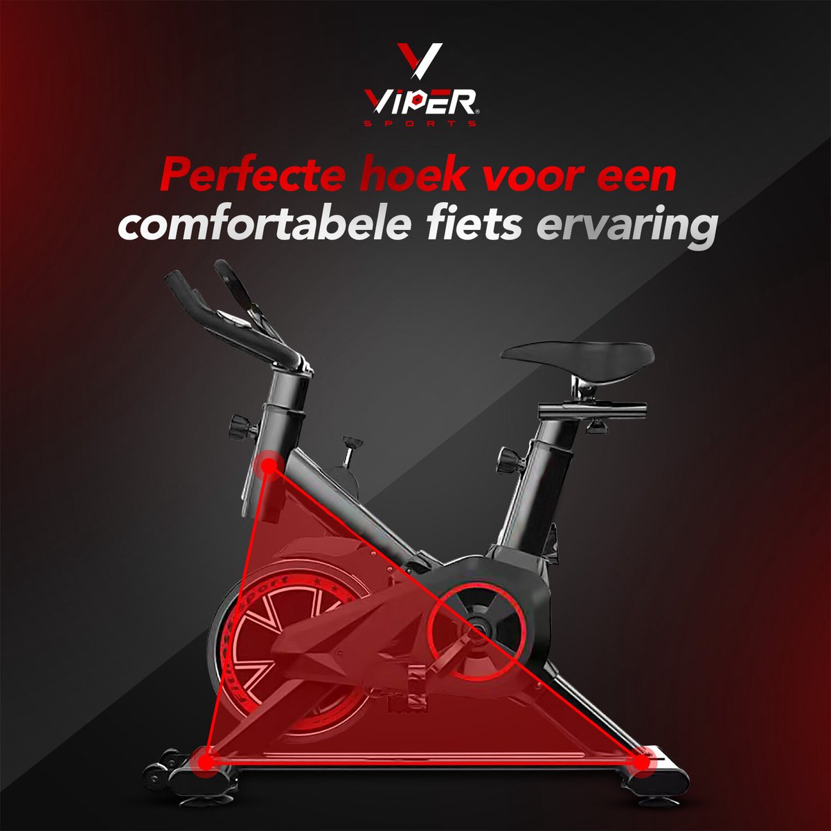 Viper Sports Hometrainer fiets – Hometrainer Fitness - Professionele indoor bike met lage instap – Hoge Stabiliteit – V-snaar aandrijving – Tot 175cm en 150kg – Zwart/Rood
