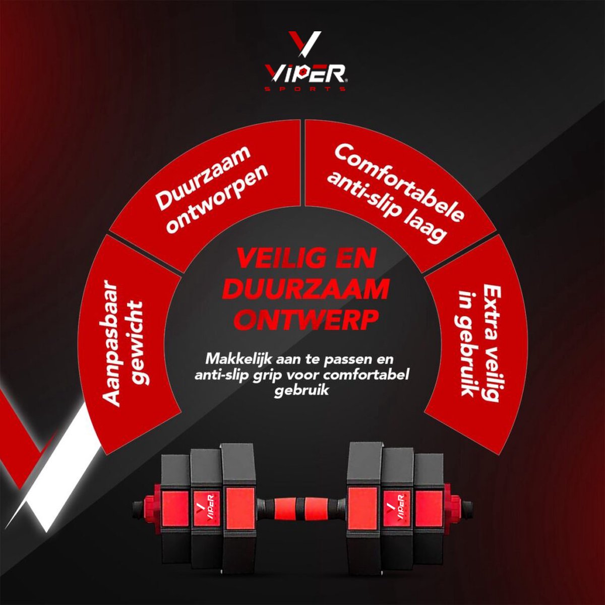 Viper Sports Adjustable Dumbbell set up to 30kg – Dumbbell set – Professional 2-in-1 Dumbbell set with weights – Strength training – User-friendly Fitness Barbell – Red