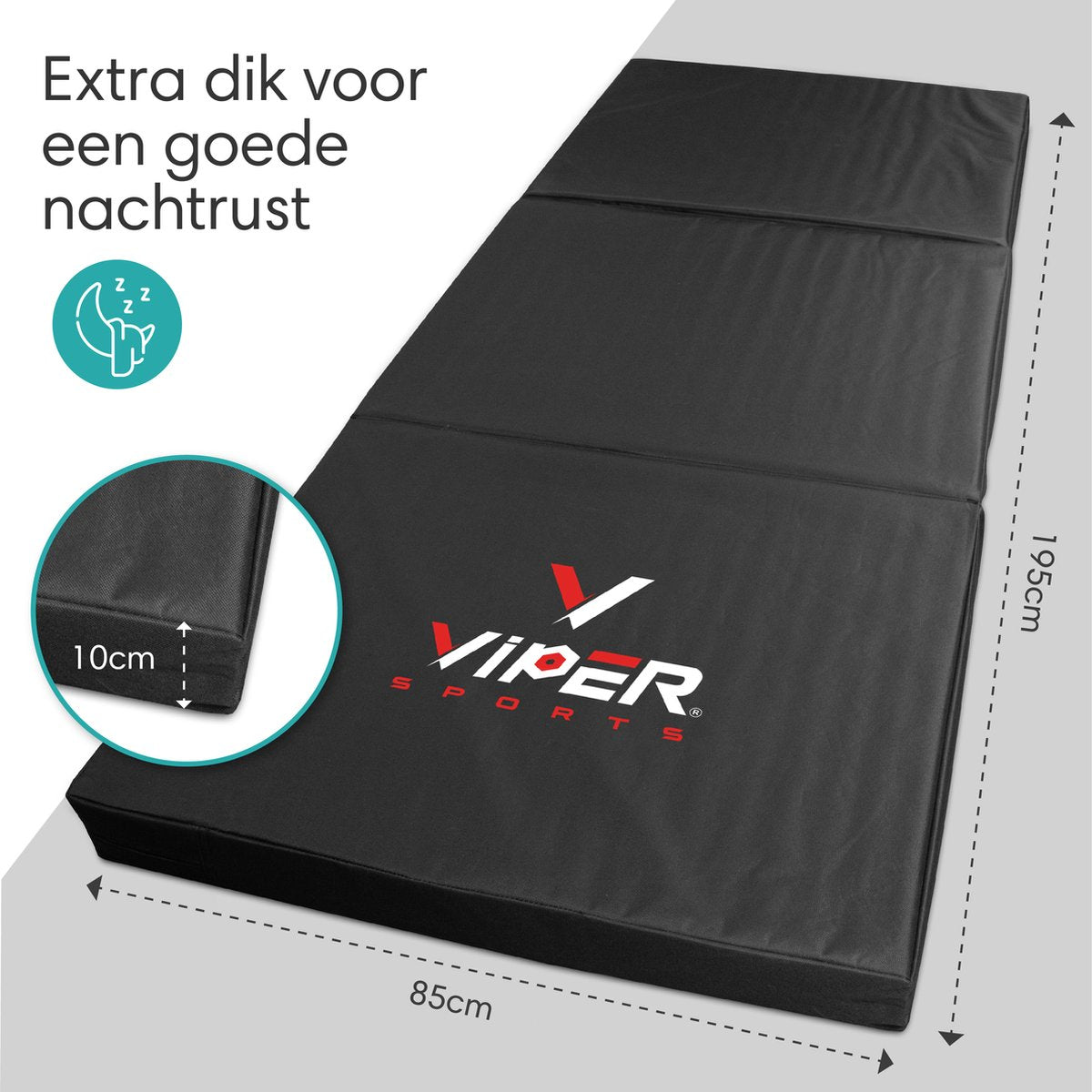 Viper Sports SleepFlex - 195 x 85 x 10 cm - Professional Foldable Sleeping Mat - Camping Mat - Outdoor Mat - Portable Mattress - Extra thick – Black