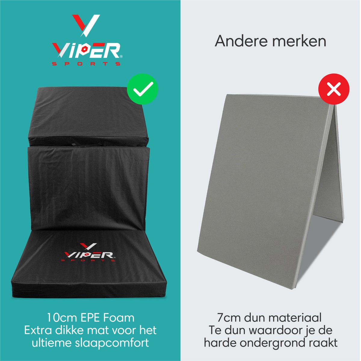 Viper Sports SleepFlex - 195 x 85 x 10 cm - Professional Foldable Sleeping Mat - Camping Mat - Outdoor Mat - Portable Mattress - Extra thick – Black