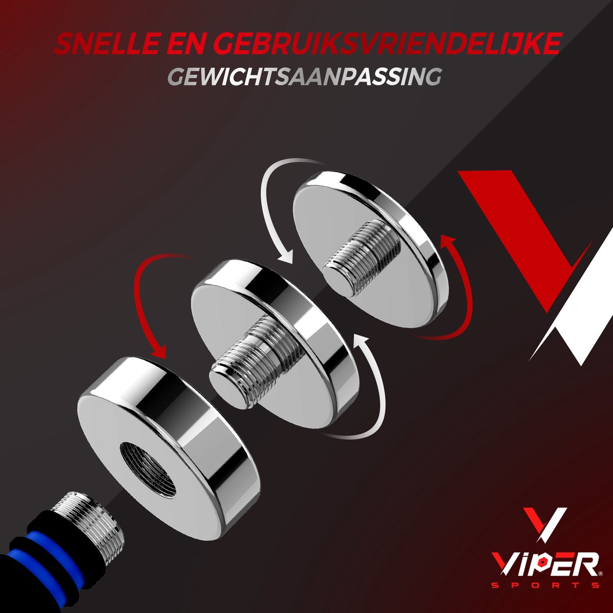 Viper Sports Verstelbare Gewichten 2 x 10 kg – Dumbbells – Dumbbellset – Antislip – Mirror Finish – RVS/Foam – Steel Blue