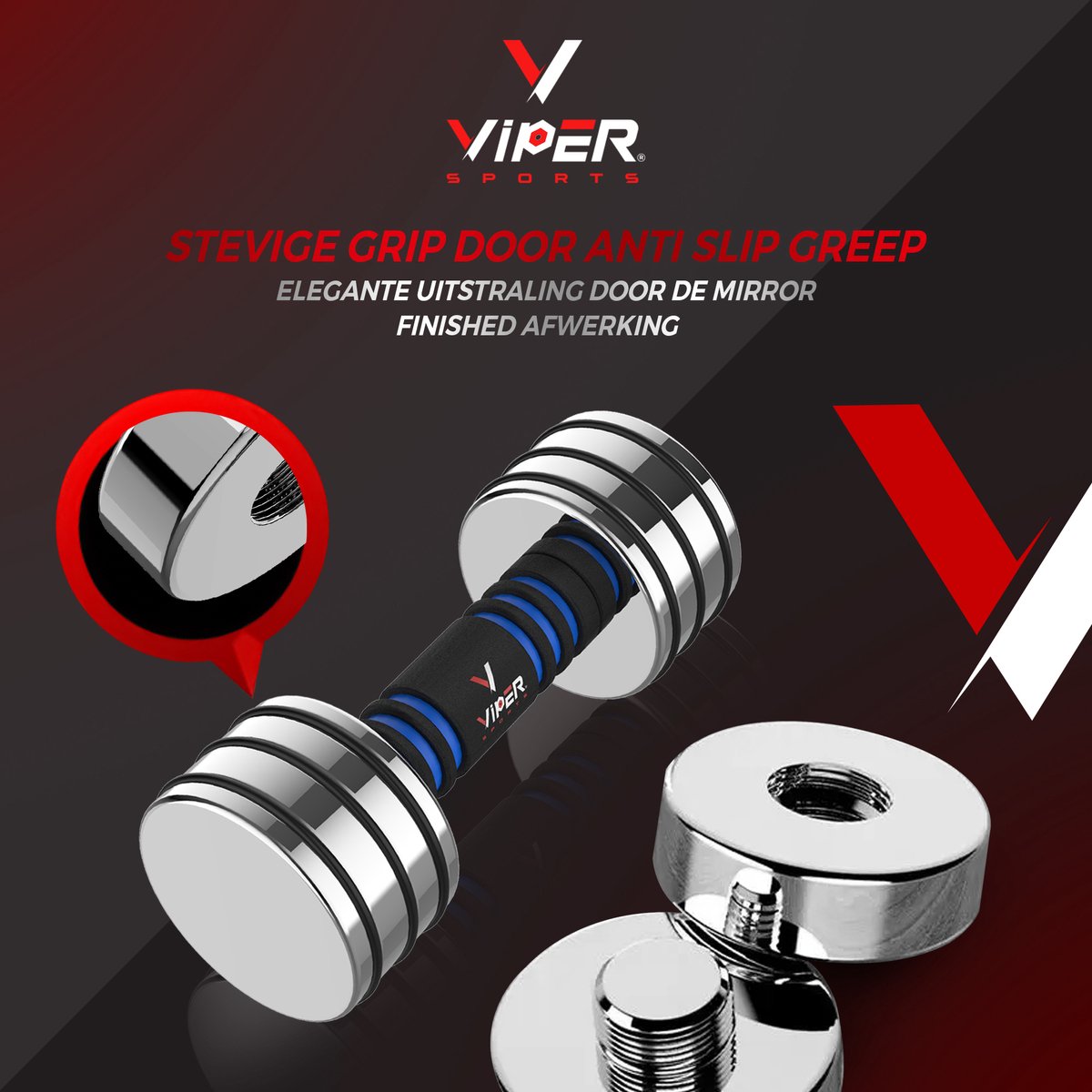 Viper Sports Verstelbaar gewicht 15 kg – Dumbbells – Antislip – Mirror finish – RVS/Foam – Steel Blue – 1 stuk