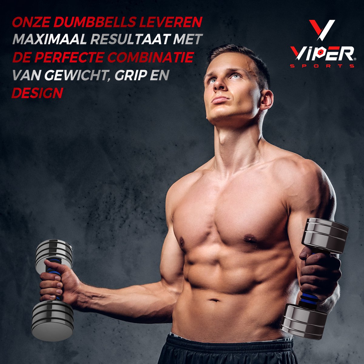 Viper Sports Verstelbaar gewicht 22 kg – Dumbbells – Antislip – Hoogglans - RVS/Foam – Steel Blue - 1 Stuk