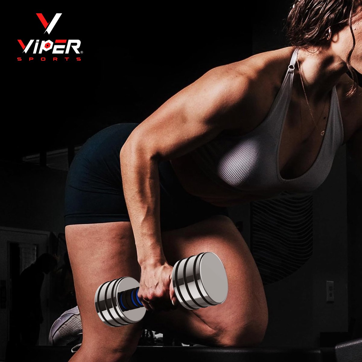 Viper Sports Verstelbaar gewicht 22 kg – Dumbbells – Antislip – Hoogglans - RVS/Foam – Steel Blue - 1 Stuk