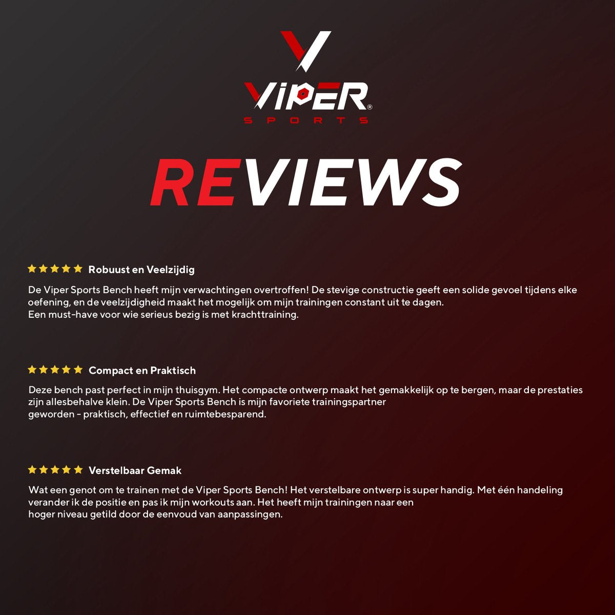 Viper Sports Viper Bench – Halterbank – Trainingsbank – Fitnessbank – Bench Press – Verstelbaar - 93 x 110 x 31 cm – Zwart/Rood