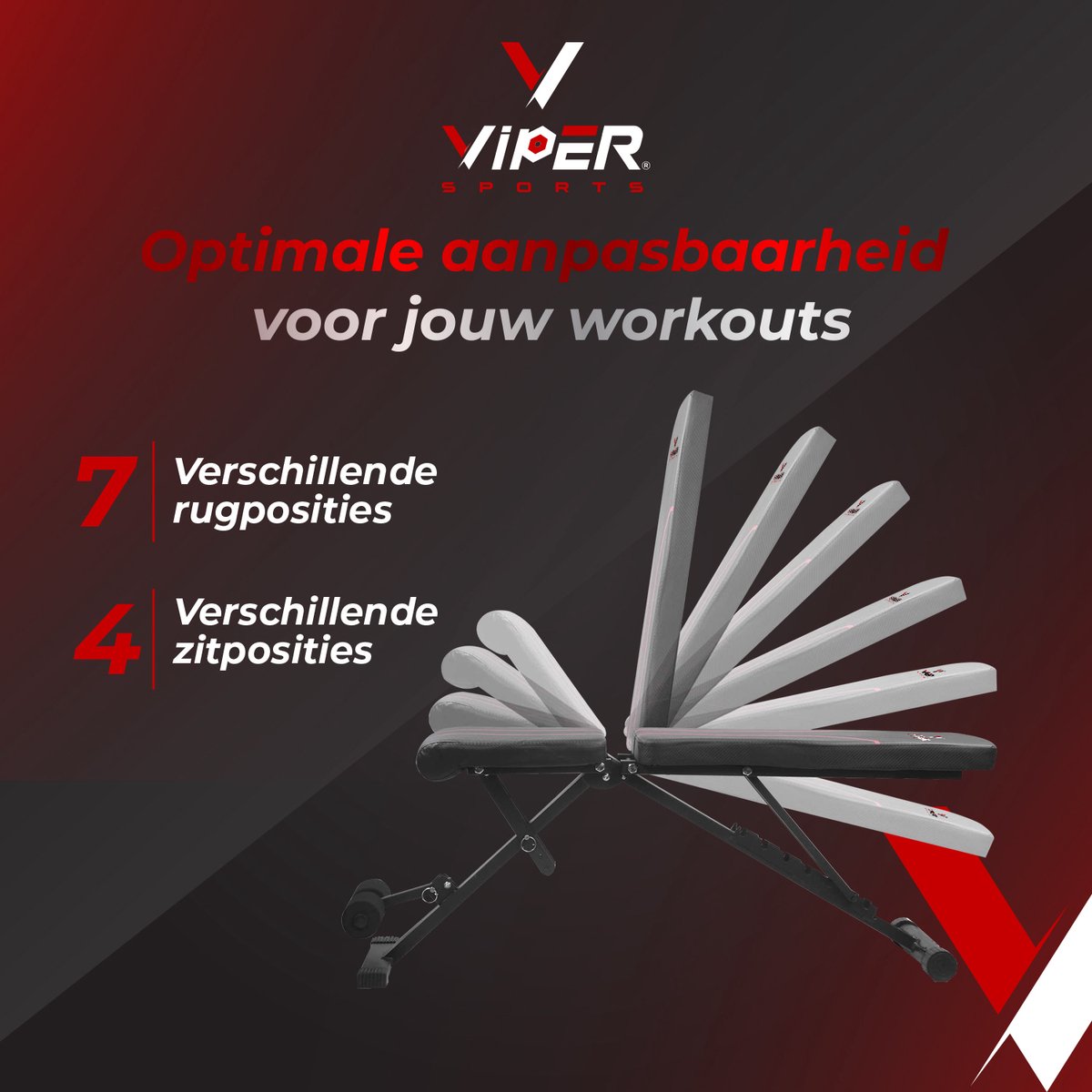 Viper Sports Viper Bench – Halterbank – Trainingsbank – Fitnessbank – Bench Press – Verstelbaar - 93 x 110 x 31 cm – Zwart/Rood