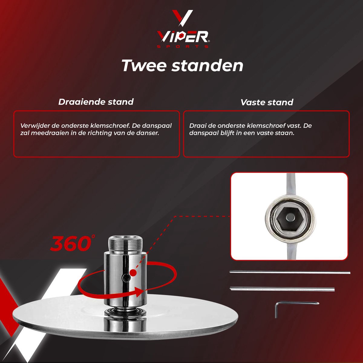 Viper Sports® DANCE POLE – Verstelbare danspaal – Dance Pole – 275 cm hoog – 2 standen – Siliconen pad – Zilver
