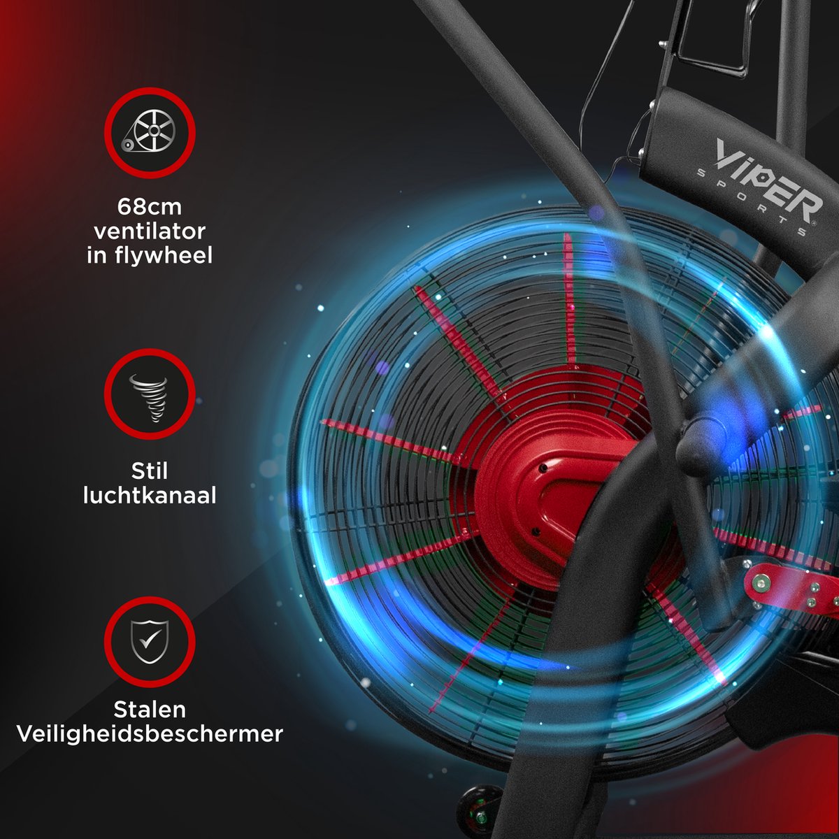 Viper Sports FatalityCore – Airbike – Fitnessapparaat – 127x65x123 cm – Zwart/Rood