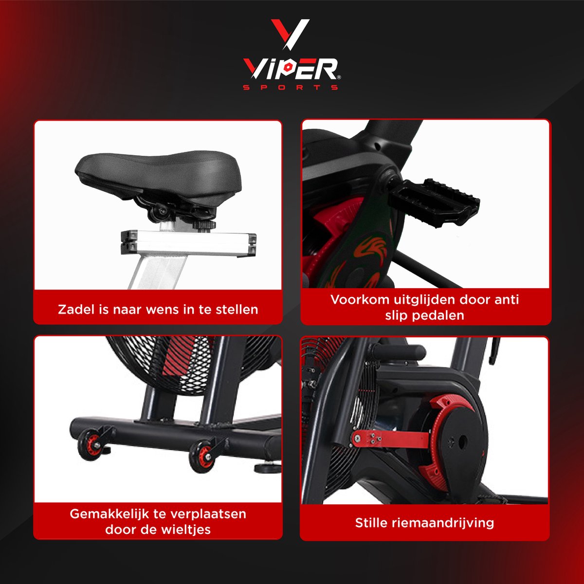 Viper Sports FatalityCore – Airbike – Fitnessapparaat – 127x65x123 cm – Zwart/Rood