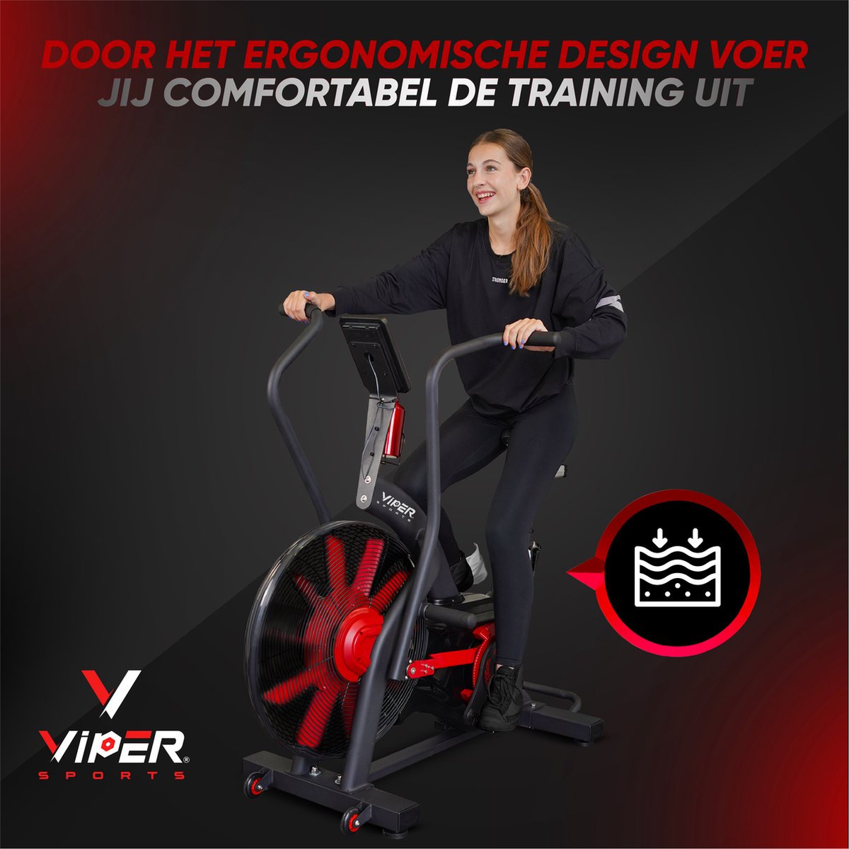 Viper Sports FatalityCore – Airbike – Fitnessapparaat – 127x65x123 cm – Zwart/Rood