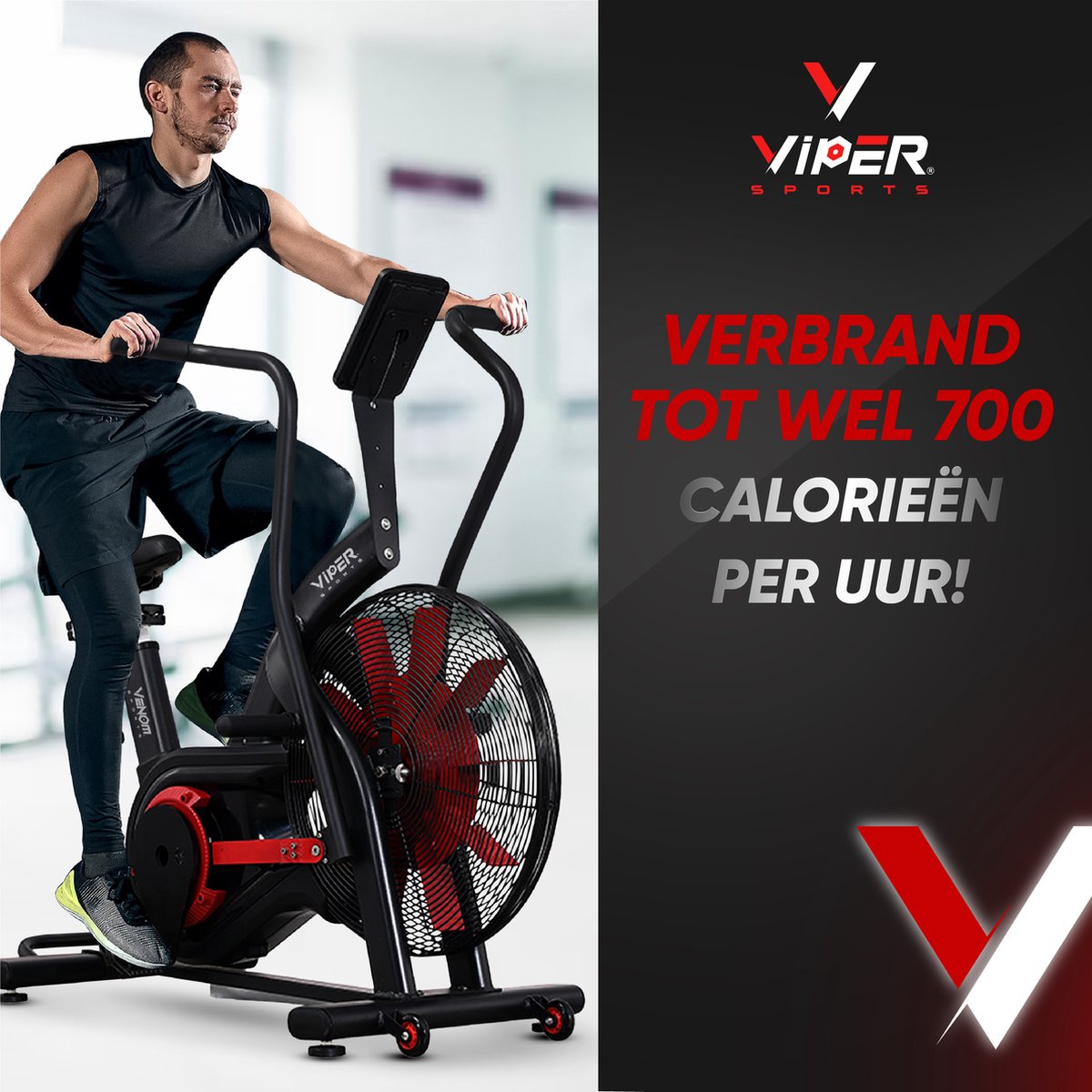 Viper Sports FatalityCore – Airbike – Fitnessapparaat – 127x65x123 cm – Zwart/Rood