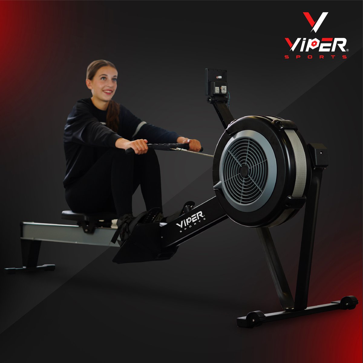 Viper Sports ViperRow – Roeitrainer – 238 x 65 x 112 cm – Roeimachine – Windweerstand - Opvouwbaar - 10 Niveaus - Zwart/Zilver
