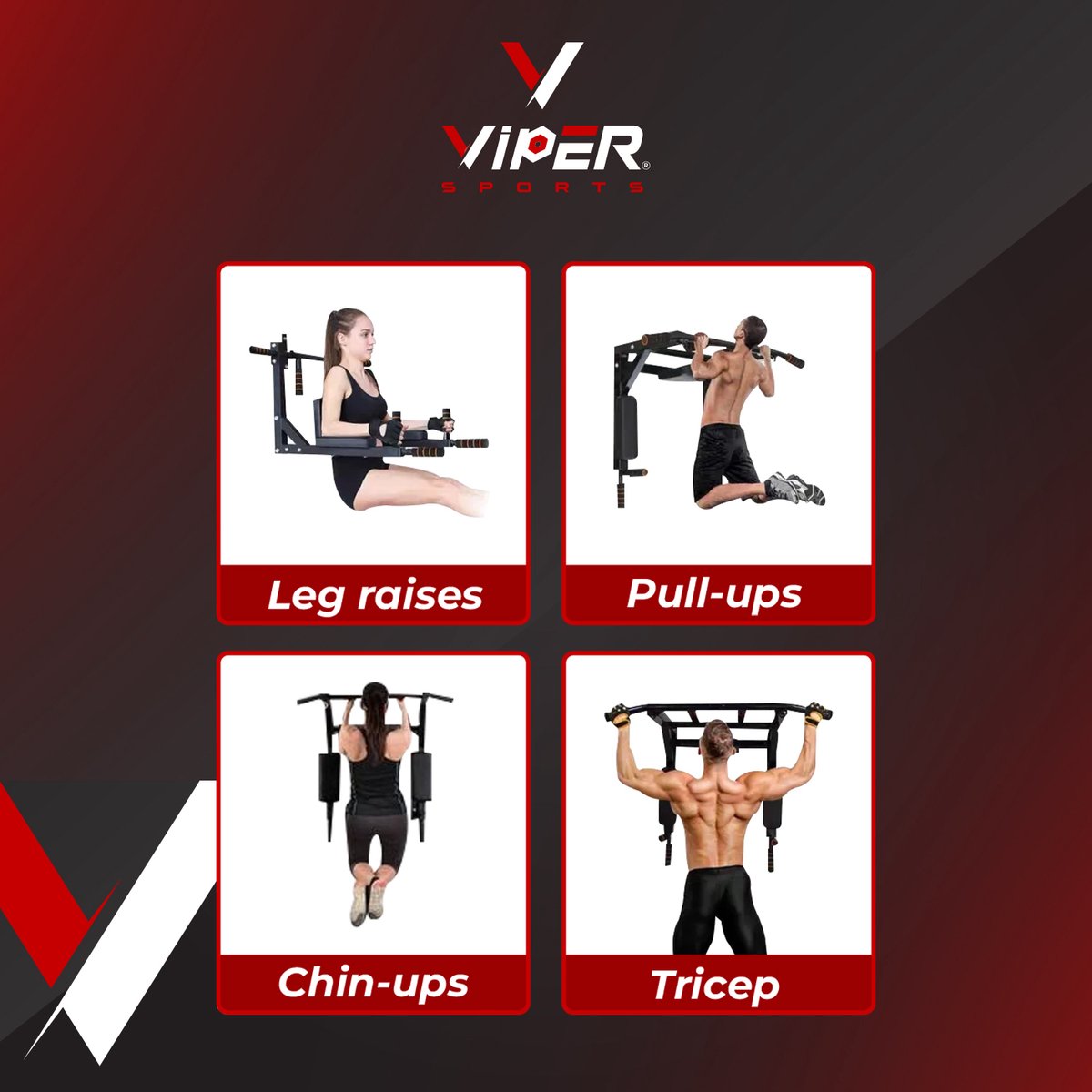 Viper Sports PullPower – Optrekstang – Rug- & Armkussen – Antislip – Tot 120 kg – Metaal – Zwart/Rood